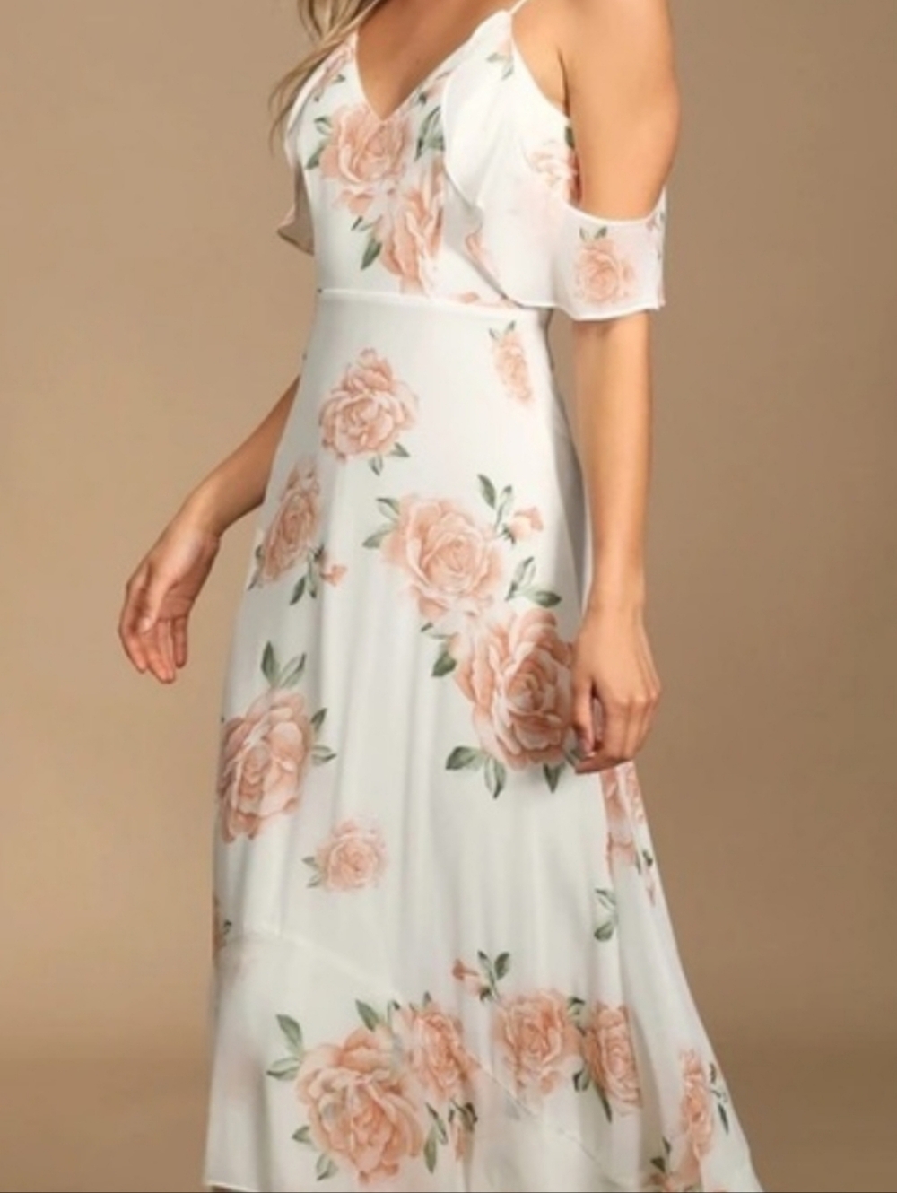 Lulu's White Dress with Peach Floral Accents